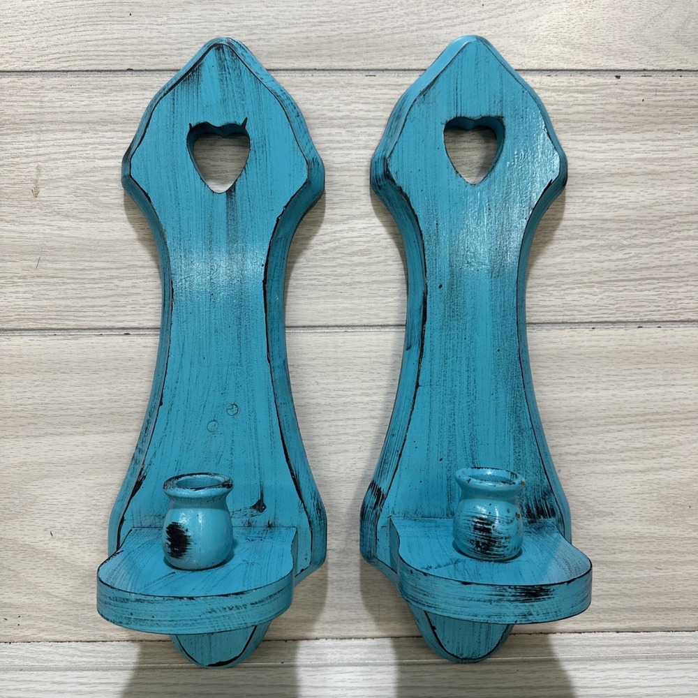 Rustic Wood Heart Cut-out Wall Sconces (Set of 2) 15 x 5 x 4.5" Candle Holder